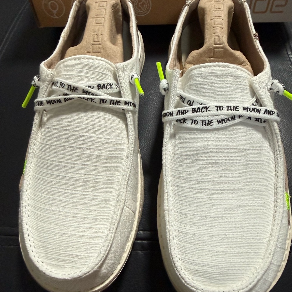 Hey Dude Women’s Wendy Star White Slip-On Loafers with Neon Accents